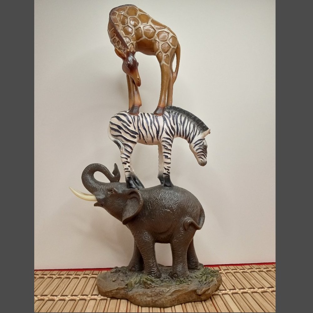 Decorative Resin African Safari Statue Giraffe, Elephant, and Zebra 14.5" Tall